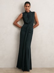Reiss Teal Daniella Sleeveless Ruched Maxi Dress - Image 1 of 6