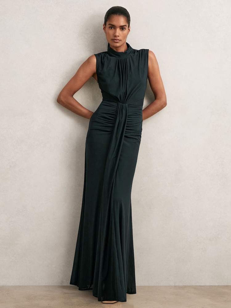 Reiss Teal Daniella Sleeveless Ruched Maxi Dress - Image 1 of 6