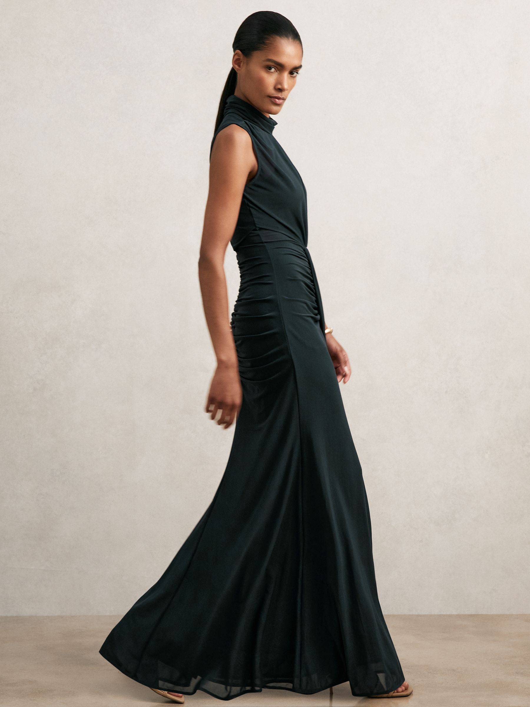 Buy Reiss Teal Daniella Sheer Ruched Maxi Dress from the