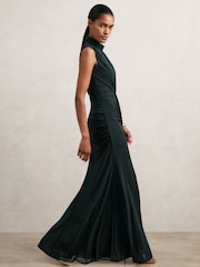 Reiss Teal Daniella Sleeveless Ruched Maxi Dress - Image 3 of 6