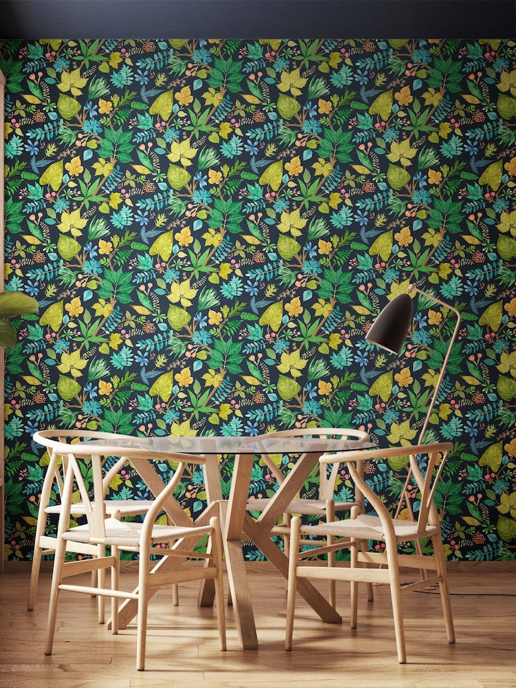 Ohpopsi Midnight Garden Lush Leaves Print Wallpaper - Image 1 of 2