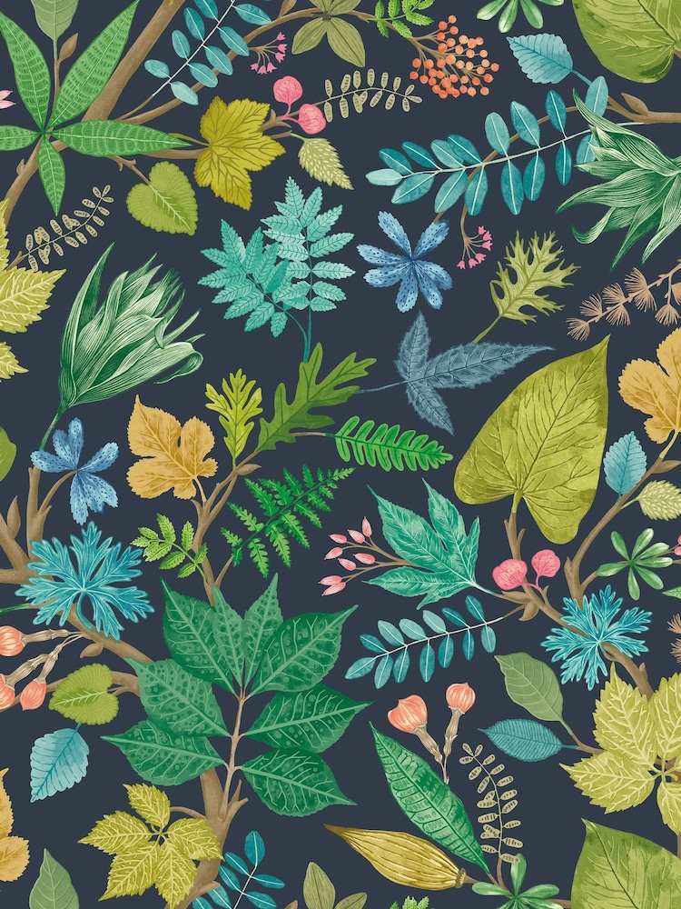 Ohpopsi Midnight Garden Lush Leaves Print Wallpaper - Image 2 of 2