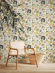 Ohpopsi Linen Fossil Lush Leaves Print Wallpaper - Image 1 of 2