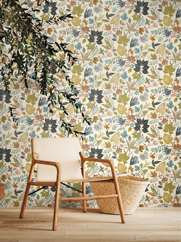 Ohpopsi Linen Fossil Lush Leaves Print Wallpaper - Image 1 of 2 Ohpopsi Linen Fossil Lush Leaves Print Wallpaper - Image 1 of 2