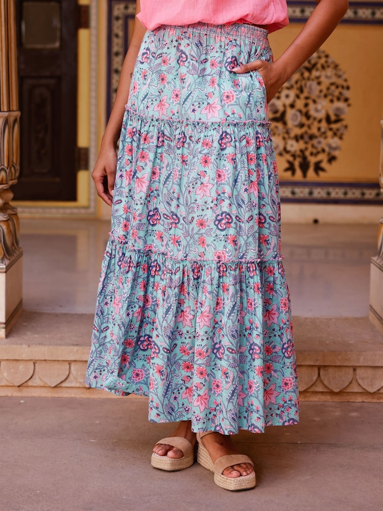 Aspiga Blue Becks 100% Cotton Block Print Skirt - Image 1 of 1