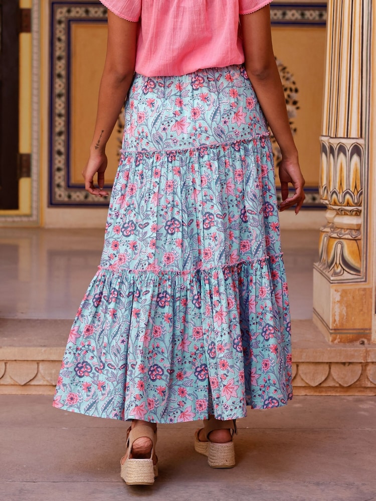 Aspiga Blue Becks 100% Cotton Block Print Skirt - Image 2 of 5