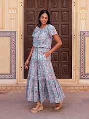 Aspiga Blue Becks 100% Cotton Block Print Skirt - Image 3 of 5