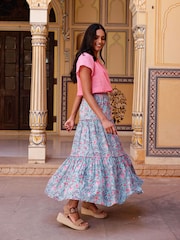 Aspiga Blue Becks 100% Cotton Block Print Skirt - Image 4 of 5