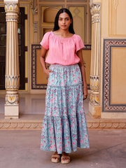 Aspiga Blue Becks 100% Cotton Block Print Skirt - Image 5 of 5
