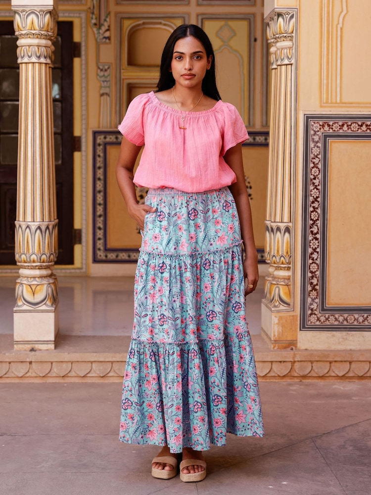 Aspiga Blue Becks 100% Cotton Block Print Skirt - Image 5 of 5