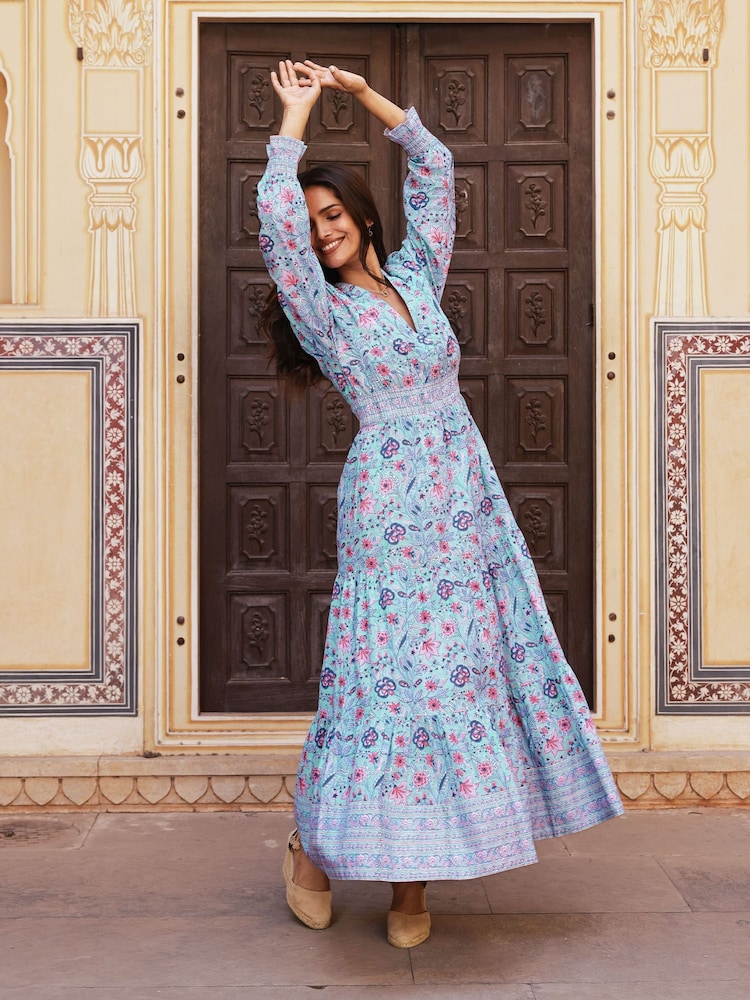 Aspiga Blue Billie 100% Cotton Block Print Dress - Image 3 of 5