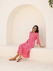 Aspiga Red Hayden Block Print 100% Cotton Dress - Image 3 of 5