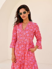 Aspiga Red Hayden Block Print 100% Cotton Dress - Image 4 of 5