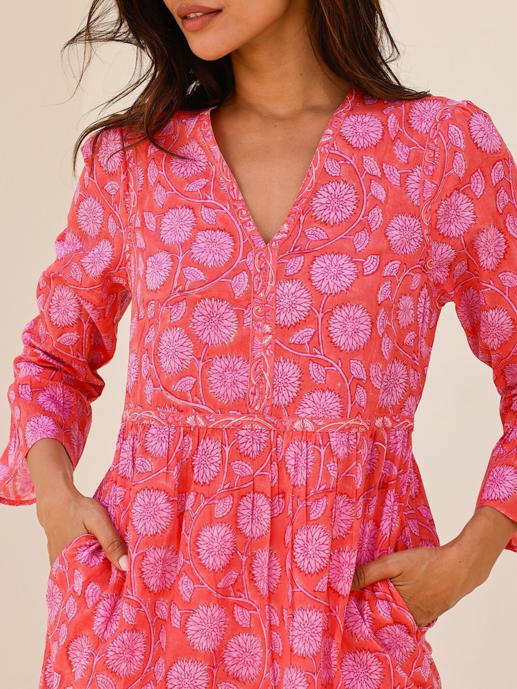 Aspiga Red Hayden Block Print 100% Cotton Dress - Image 5 of 5