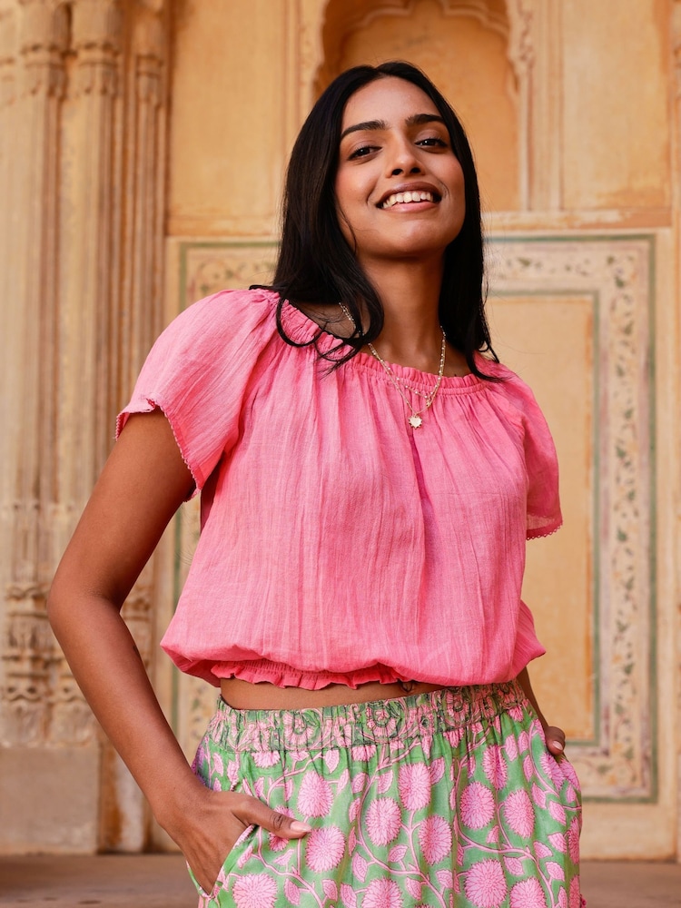 Aspiga Pink Ilana Frill Gauze 100% Cotton Top - Image 1 of 5