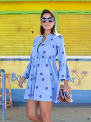 Aspiga Blue Cristina Embroidered 100% Organic Cotton Dress - Image 1 of 5
