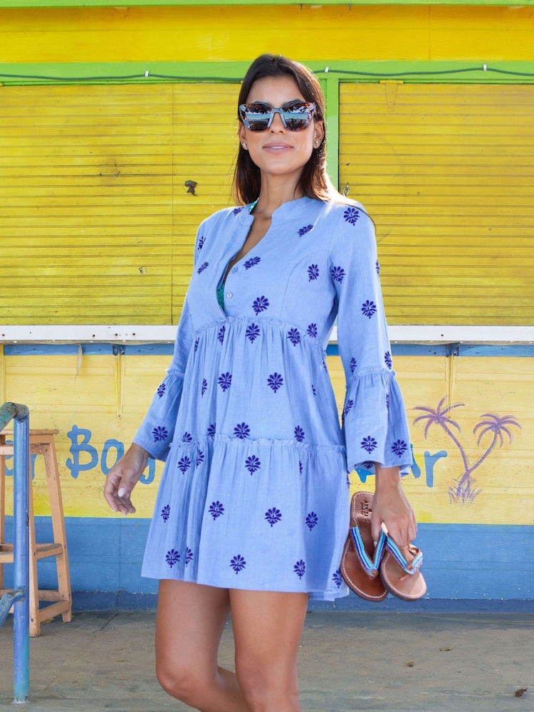 Aspiga Blue Cristina Embroidered 100% Organic Cotton Dress - Image 1 of 5