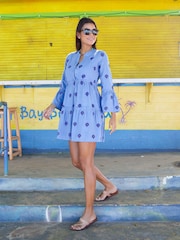 Aspiga Blue Cristina Embroidered 100% Organic Cotton Dress - Image 4 of 5