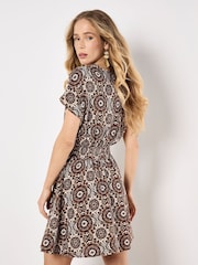 Apricot Brown Batik Kaleidoscope V-Neck Mini Dress - Image 4 of 4