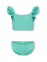 ONLY KIDS Blue Crinkle Frill Sleeve Swimsuit - Image 1 of 3