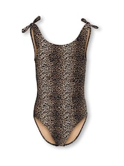 ONLY KIDS Tie Shoulder Leopard Print White Swimsuit - Imagen 1 de 3