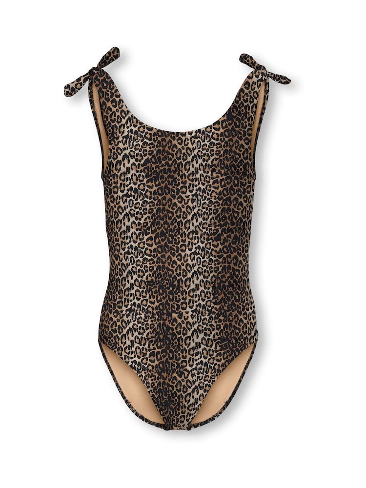 ONLY KIDS Tie Shoulder Leopard Print White Swimsuit - Imagen 1 de 3