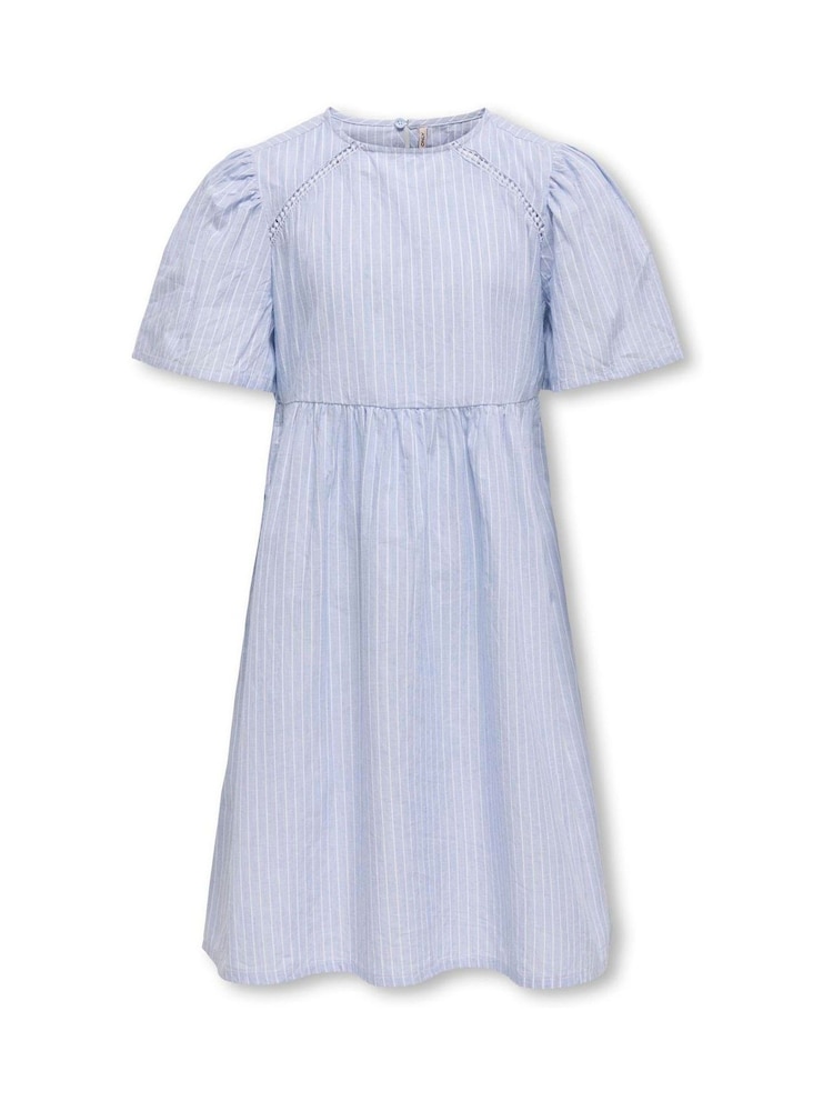 ONLY KIDS Blue Stripe Woven Volume Sleeve 100% Cotton Dress - Image 1 of 2