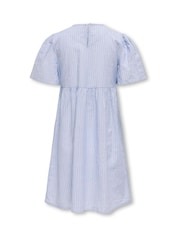 ONLY KIDS Blue Stripe Woven Volume Sleeve 100% Cotton Dress - Image 2 of 2