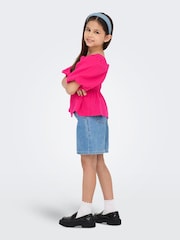 ONLY KIDS Pink Gingham Short Sleeve Puff Sleeve Blouse - Image 2 of 4