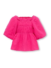 ONLY KIDS Pink Gingham Short Sleeve Puff Sleeve Blouse - Image 3 of 4