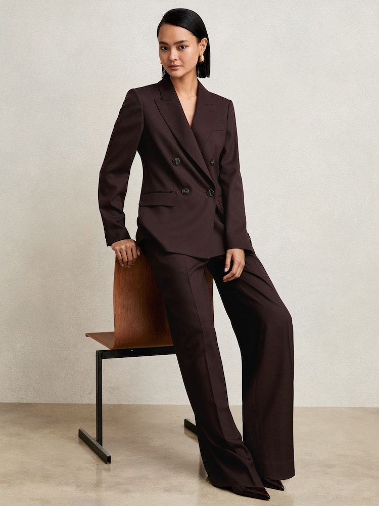 Reiss Aubergine Solene Petite Wool-Blend Wide-Leg Suit Trousers - Image 1 of 7