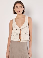 Apricot Cream Crochet Tie-Front Vest - Image 1 of 4