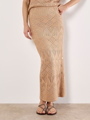 Apricot Natural Mixed Pointelle Knit Maxi Skirt - Image 1 of 5