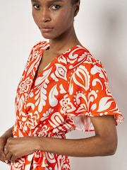 Apricot Orange Bold Mono Paisley Wrap Dress - Image 2 of 4