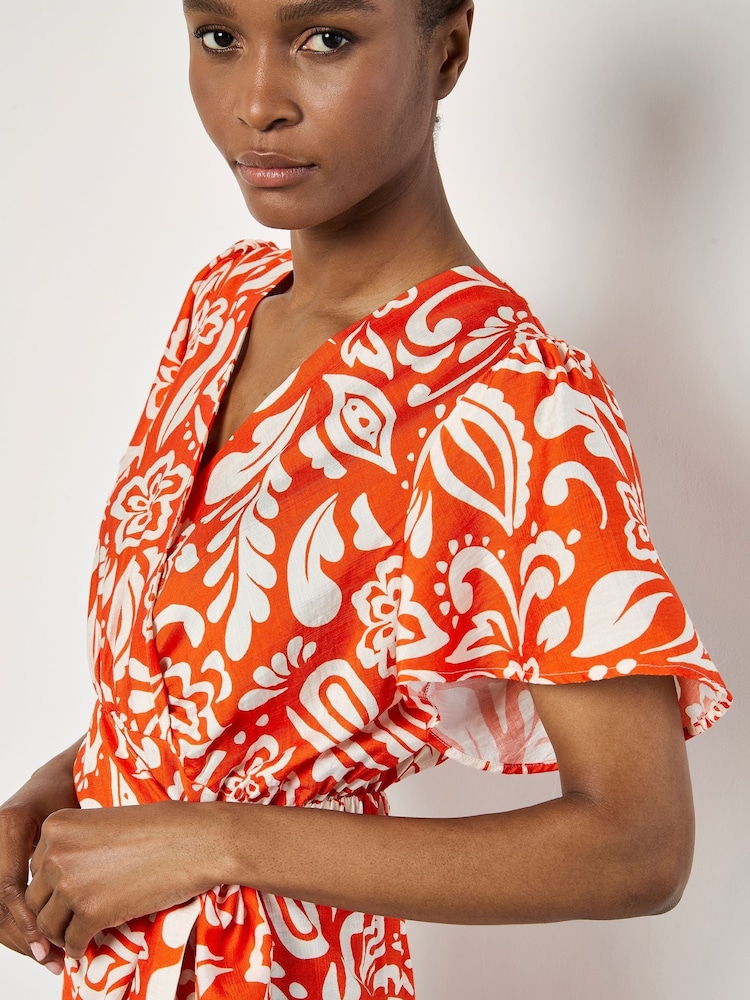 Apricot Orange Bold Mono Paisley Wrap Dress - Image 2 of 4