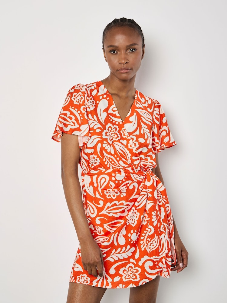 Apricot Orange Bold Mono Paisley Wrap Dress - Image 4 of 4