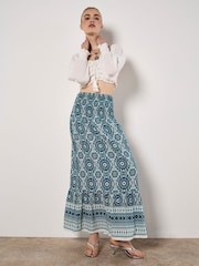 Apricot Blue Batik Kaleidoscope Border Skirt - Image 1 of 5