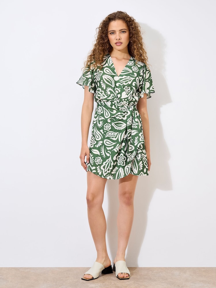 Apricot Green Bold Mono Paisley Wrap Dress - Image 2 of 5
