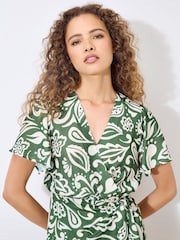 Apricot Green Bold Mono Paisley Wrap Dress - Image 3 of 5