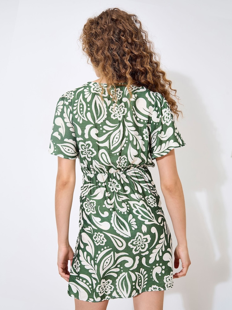 Apricot Green Bold Mono Paisley Wrap Dress - Image 5 of 5