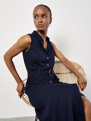 Apricot Blue Sleeveless Belted Shirt Midi Dress - Image 2 of 4