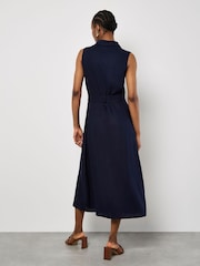 Apricot Blue Sleeveless Belted Shirt Midi Dress - Image 3 of 4