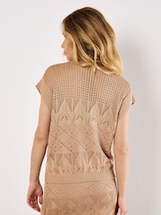 Apricot Natural Mixed Knitted Pointelle Top - Image 4 of 4