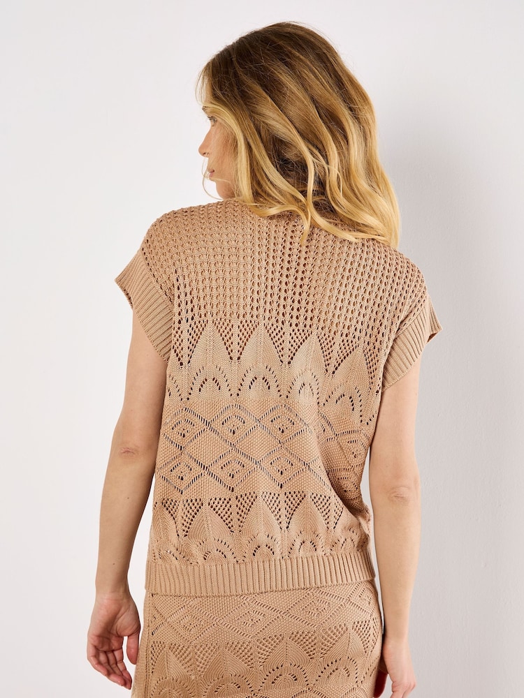 Apricot Natural Mixed Knitted Pointelle Top - Image 4 of 4
