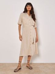 Apricot Natural Midi Utility Dress with a Touch of Linen - Image 1 of 4