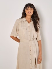 Apricot Natural Midi Utility Dress with a Touch of Linen - Image 3 of 4