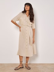 Apricot Natural Midi Utility Dress with a Touch of Linen - Image 4 of 4