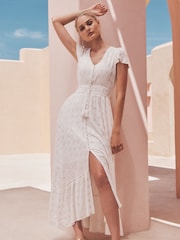 Apricot White Embroidery Sequin Dress - Image 1 of 6