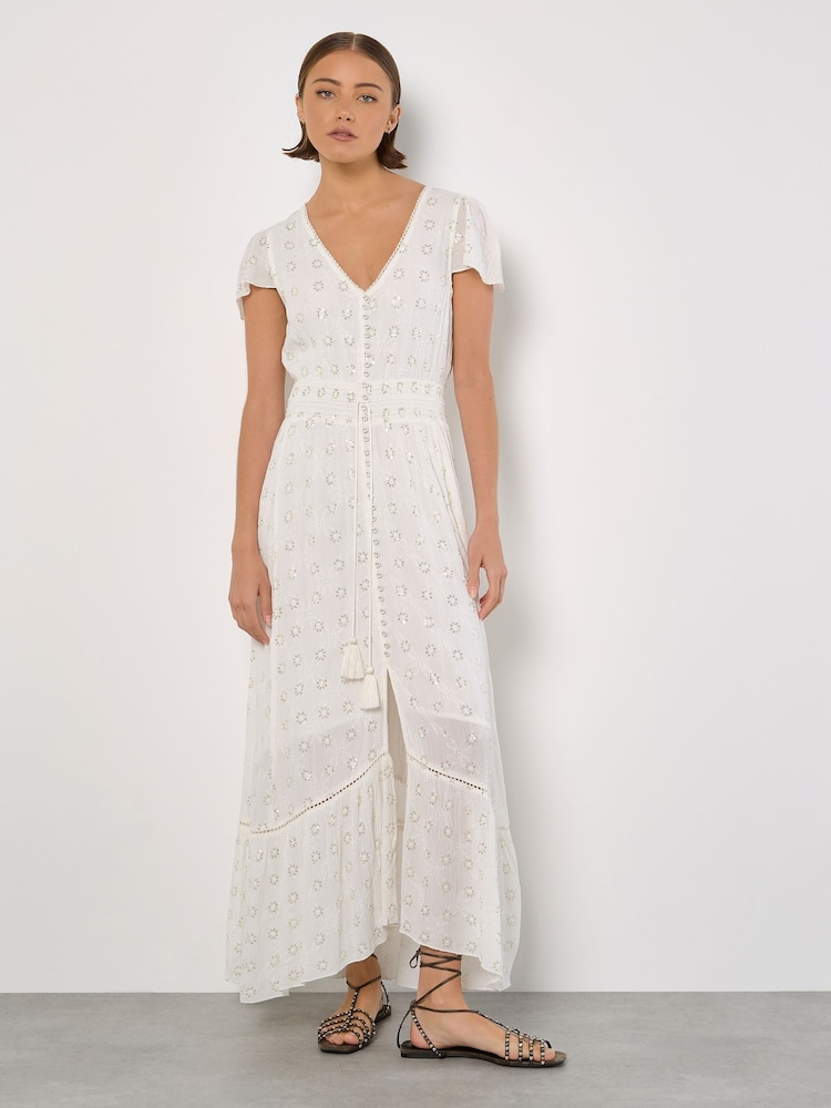 Apricot White Embroidery Sequin Dress - Image 2 of 6