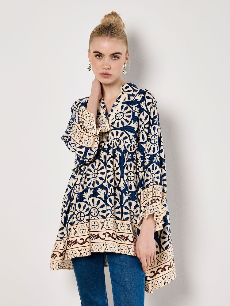 Apricot Blue Oversized Border Print Shirt - Image 2 of 4 Apricot Blue Oversized Border Print Shirt - Image 2 of 4